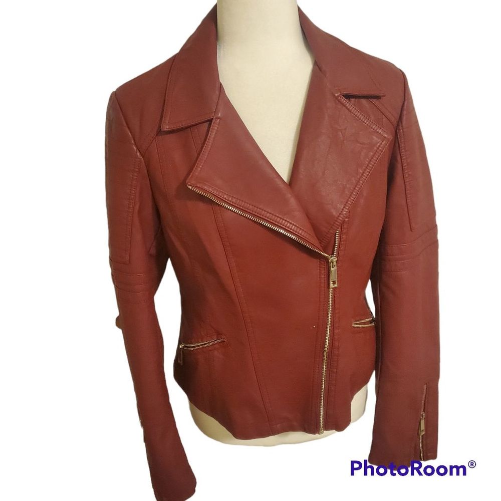 Ana maroon faux leather moto jacket M